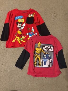 Disney Red & Black Star Wars and Mickey Layered-Look Long Sleeve Tops